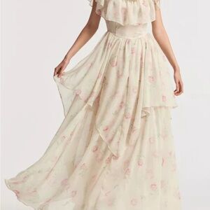 LoveShackFancy Cream and Pink Floral Maxi Dress